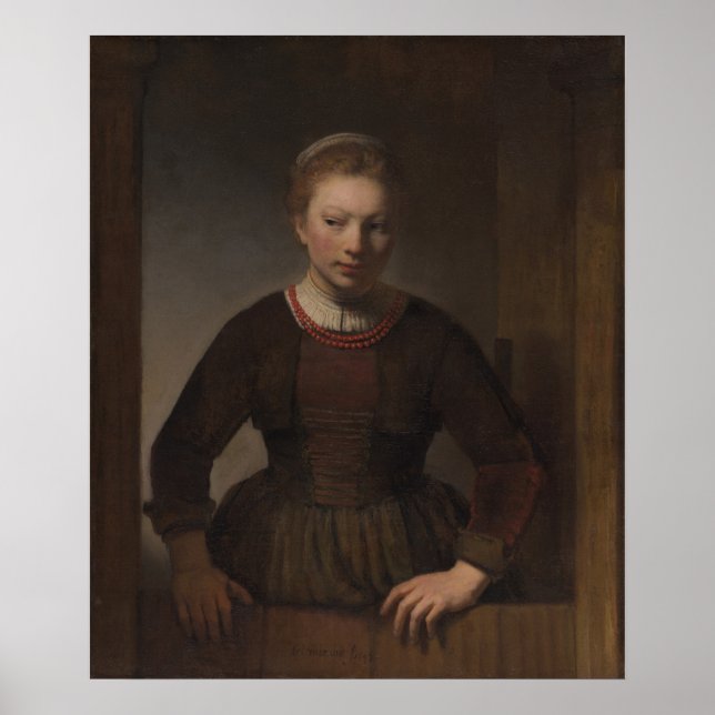 Rembrandt - Young Woman på en öppen halvdörr Poster (Framsidan)