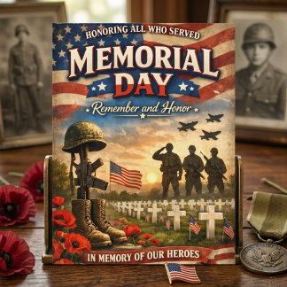 Remember Honor Vintage Patriotic Memorial Day USA Helg Vykort