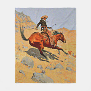 Remington - Cowboy, berömd målning Fleecefilt
