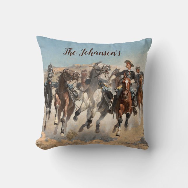 Remington Cowboy Southwest Western Pillow Kudde (Framsida)