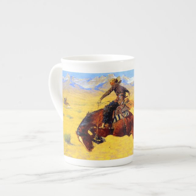 Remington Gammala västern Horse and Cowboy Benporslin Mugg (Framsida vänster)