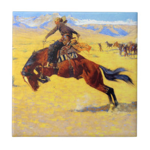 Remington Gammala västern Horse and Cowboy Kakelplatta