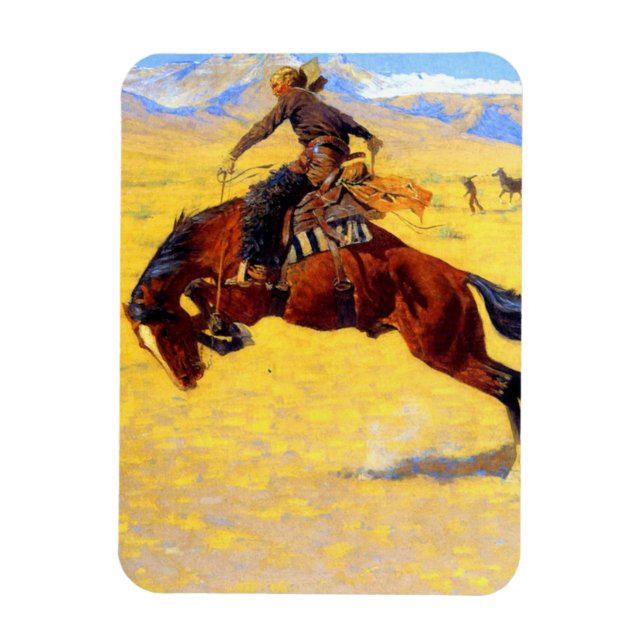Remington Gammala västern Horse and Cowboy Magnet (Vertikal)