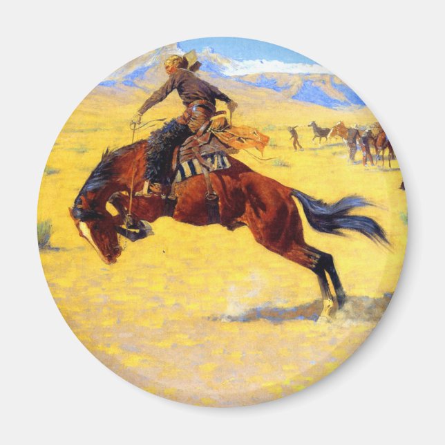 Remington Gammala västern Horse and Cowboy Magnet (Framsidan)
