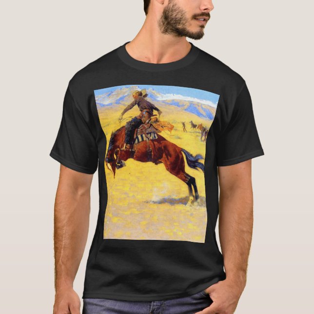 Remington Gammala västern Horse and Cowboy T Shirt (Framsida)