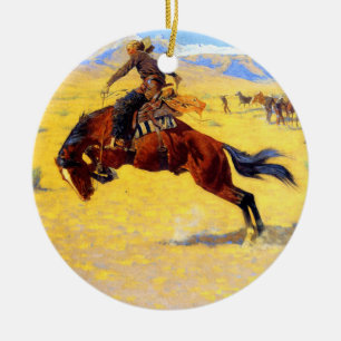 Remington Old West-häst och cowboy Julgransprydnad Keramik