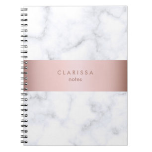 remsa för faux för elegant vitmarmor rosa guld- anteckningsbok