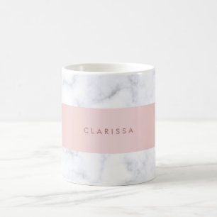 remsa för faux för elegant vitmarmor rosa guld- kaffemugg