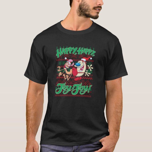 Ren and Stimpy Christmas Happy Joy Ugly Sweater Sw T Shirt (Framsida)