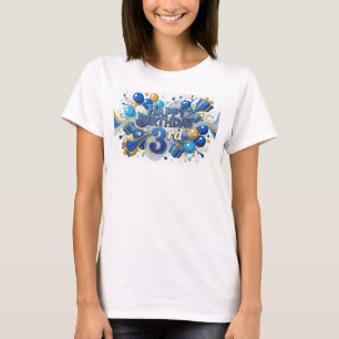 Ren Blå GLAD FÖDELSEDAG 3:e 3D Textkonst T Shirt