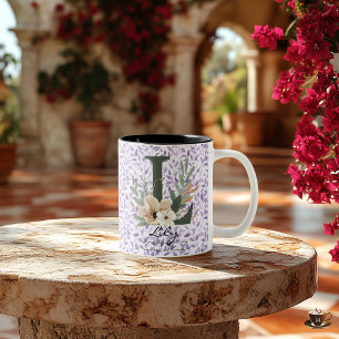 Ren Boho Chic-mugg med Lilys blomsterinitialer Två-Tonad Mugg