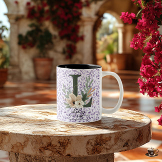 Ren Boho Chic-mugg med Lilys blomsterinitialer Två-Tonad Mugg