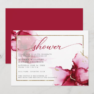 Ren Crimson Red Rosa Abstrakt Watercolor Inbjudningar