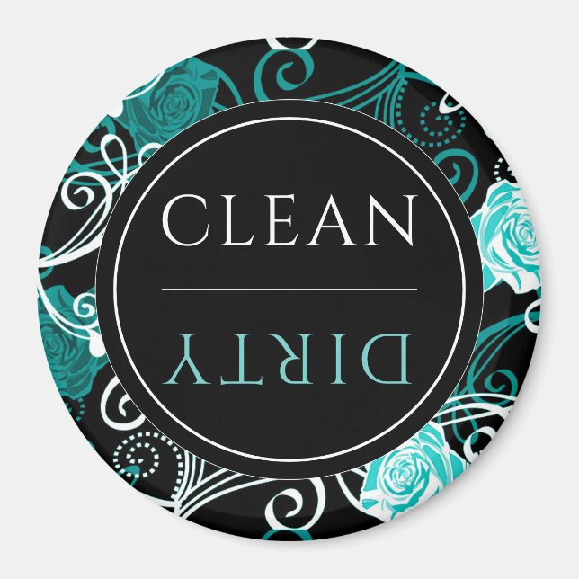 Ren/Dirty Dishwasher | Svartvit och sluten runda Magnet (Framsidan)