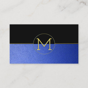 Ren Elegant, monogram, blå faux-läder och svart Visitkort