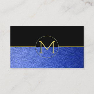 Ren Elegant, monogram, blå faux-läder och svart Visitkort
