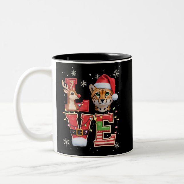 Ren ELF Tomtehatt Kärlek Gepard Djur Jul  Två-Tonad Mugg (Vänster)