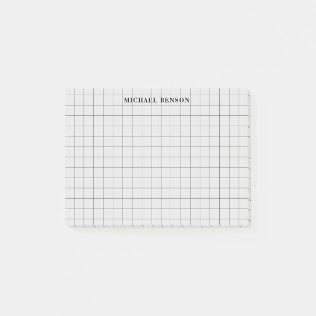 Ren Enkel Svart Grå Modern Rutnätsmonogram Post-it Block (Framsida)