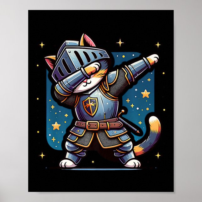 Ren Faire Medieval Knight Dabbing Cat Kitten Funny Poster (Framsidan)