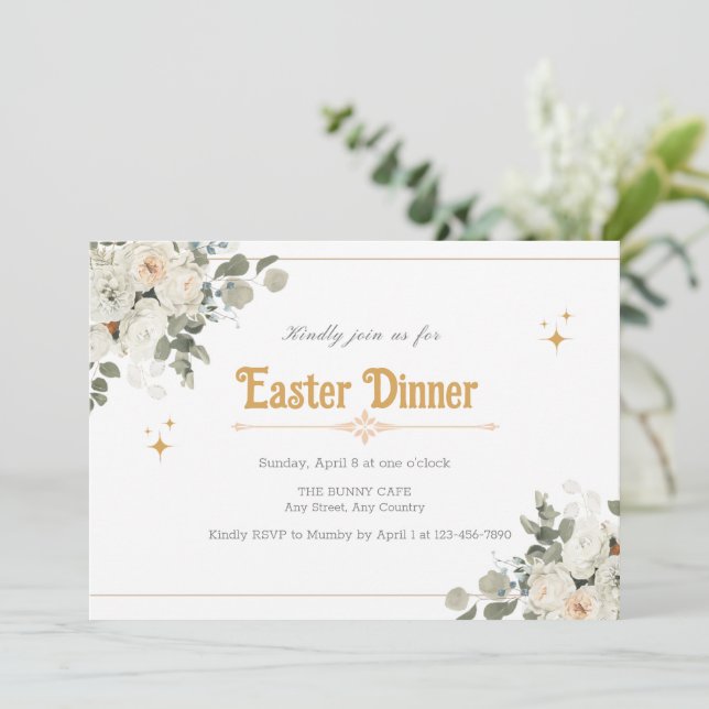 Ren Floral Elegant Inbjudan Till Påskmiddag (Stående Fram)