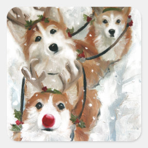 ren för jul för pembrokewelsh Corgi Fyrkantigt Klistermärke