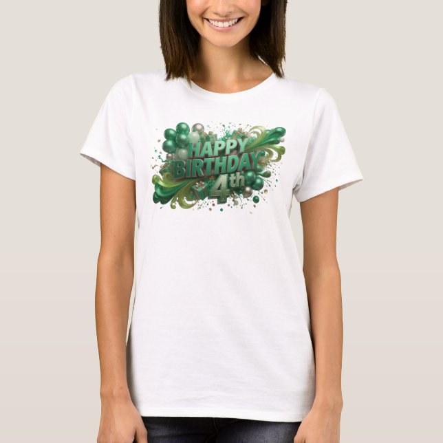 Ren Grön GRATTIS PÅ FÖDELSEDAGEN 4E Tryck T Shirt (Framsida)