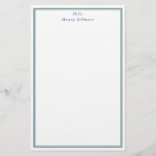 Ren Grönt, marin blå monogrammad Brevpapper
