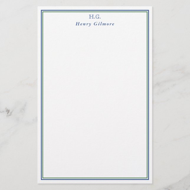 Ren Grönt, marin blå monogrammad Brevpapper (Framsida)