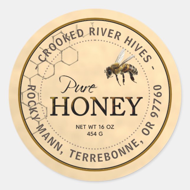Ren honung Gult etikett Realistic Bee Honeycomb (Framsida)