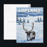 Ren i Lappland Finland Resa Vykort<br><div class="desc">Lappland, Finland, är en hisnande arktisk region känd för sina snötäckta landskap, norrsken och rika samiska kultur. Beläget i Finlands nordligaste del är det ett vinterland fyllt av frusna sjöar, täta skogar och böljande fjäll. En av dess mest kända sevärdheter är Rovaniemi, Jultomtens officiella hemstad, där besökarna kan träffa Tomten...</div>