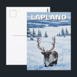 Ren i Lappland Finland Resa Vykort<br><div class="desc">Lappland, Finland, är en hisnande arktisk region känd för sina snötäckta landskap, norrsken och rika samiska kultur. Beläget i Finlands nordligaste del är det ett vinterland fyllt av frusna sjöar, täta skogar och böljande fjäll. En av dess mest kända sevärdheter är Rovaniemi, Jultomtens officiella hemstad, där besökarna kan träffa Tomten...</div>