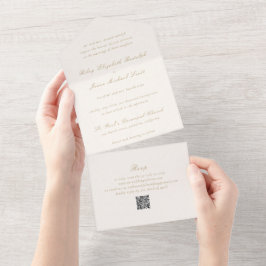 Ren Ivory och Guld QR-kod Elegant Bröllop