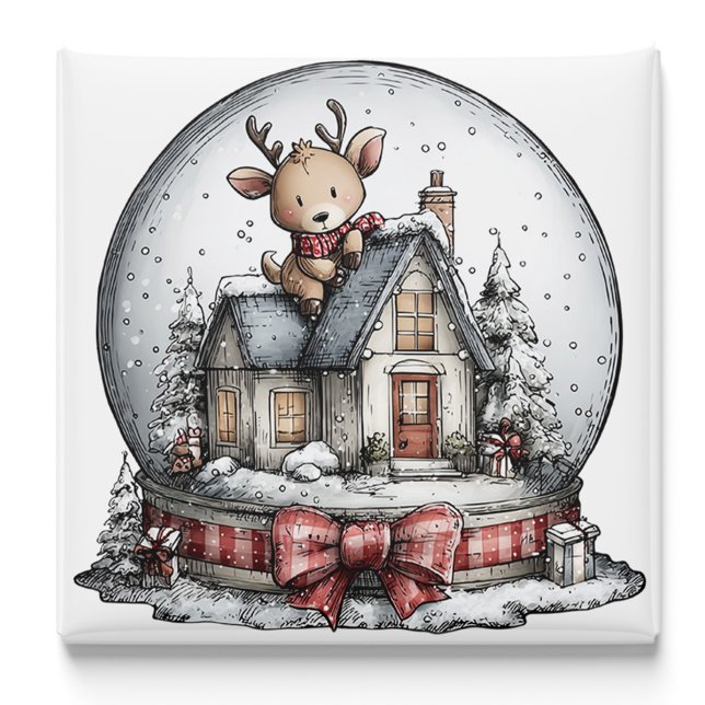 Ren Jul Snö Glob Magnet Jul (Reindeer Winter Snow Globe Christmas Magnet by PiggyPrint Sticker.)