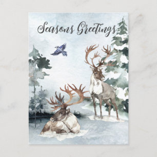 Ren Jul Vinterlandskap Akvarell Vykort