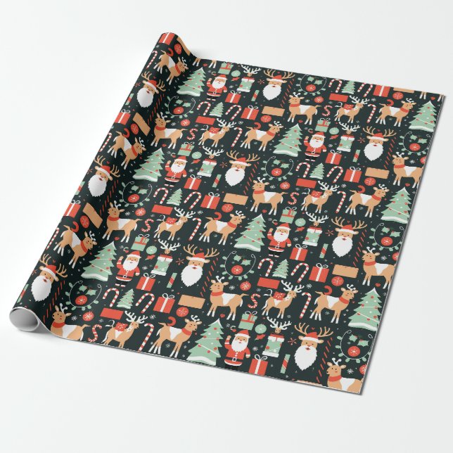 Ren Julgran Mönster Jul Svart Presentpapper (Utrullad)