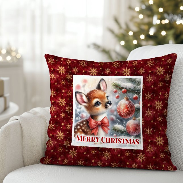Ren julscen baby rådjur julkudde  kudde (Pure festive scene baby fawn Christmas pillow (48))
