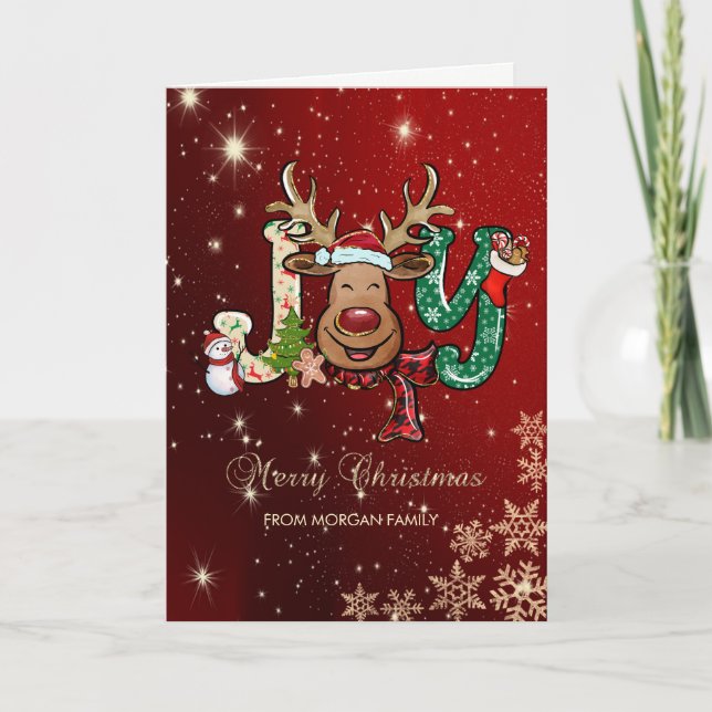 Ren,Jultomte,Röda snöflingor Helgkort (Framsida)