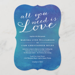 Ren Kärlek-vattenfärg Bröllop/havsblått Inbjudningar