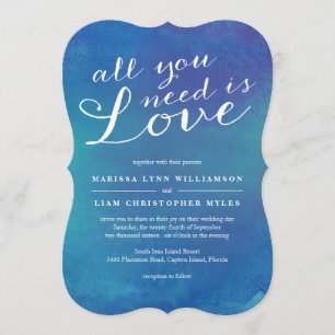 Ren Kärlek-vattenfärg Bröllop/havsblått Inbjudningar