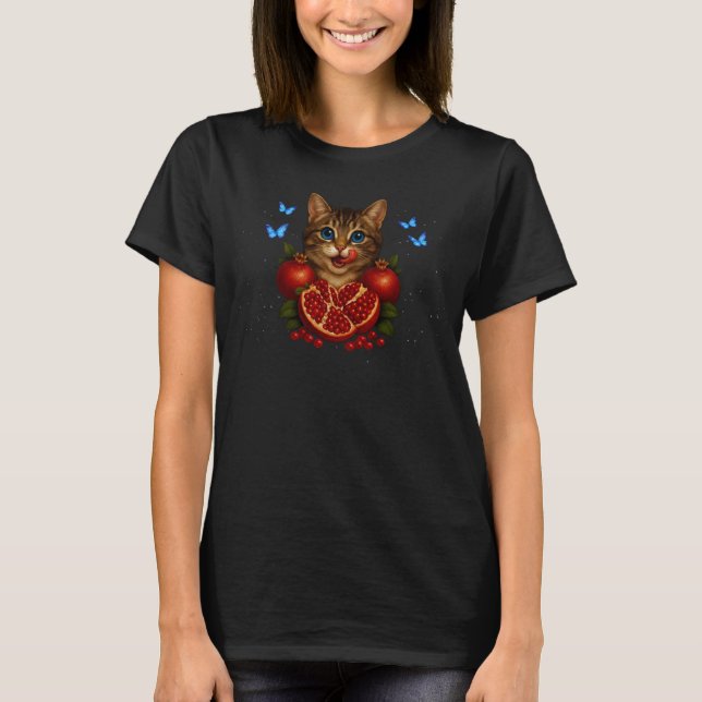 Ren Katt med Granatäpplen och Fjärilar T Shirt (Framsida)