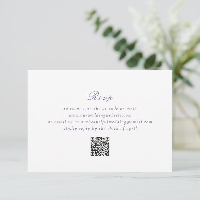 Ren Lila QR-kod Elegant bröllop OSA Kort (Stående Fram)