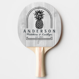 Ren Ljusgrå Trä Ananas Bröllopsbåge & Namn Pingisracket