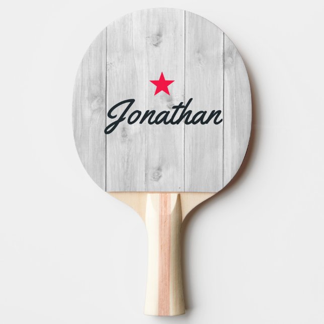 Ren Ljusgrå Trä Vintage Stjärna Signatur Pingisracket (Framsidan)
