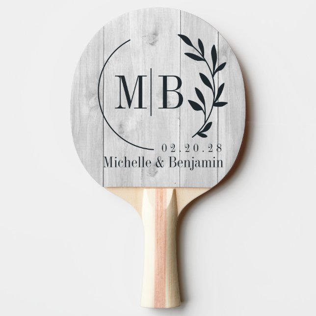 Ren Ljusgrå Träblad Bröllopsmonogram Pingisracket (Baksidan)
