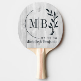 Ren Ljusgrå Träblad Bröllopsmonogram Pingisracket