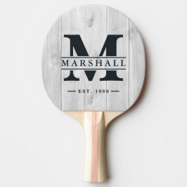 Ren Ljusgrå Trämonogram & Namnöverlägg Pingisracket