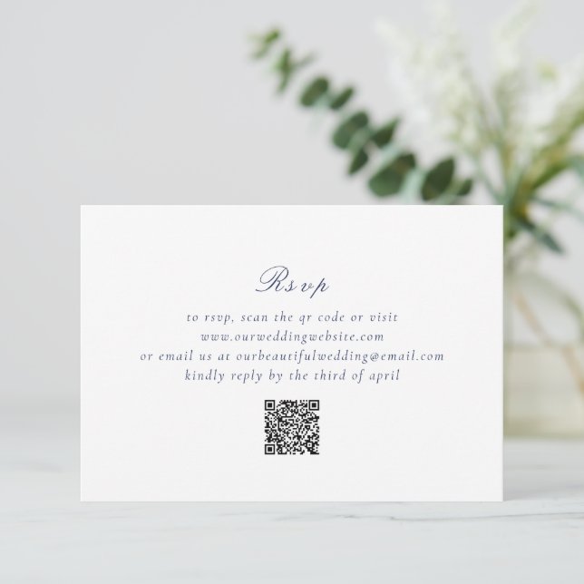 Ren marin blå QR-kod Elegant bröllop OSA Kort (Stående Fram)