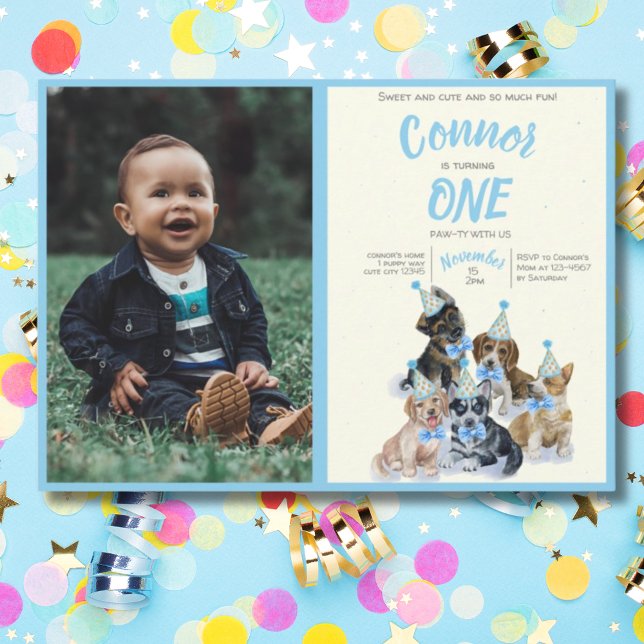Ren marionett 🐶 Hund, tema första Födelsedagsfest Inbjudningar (Pure Puppy 🐶 Dog Theme First Birthday Party Photo Invitation)