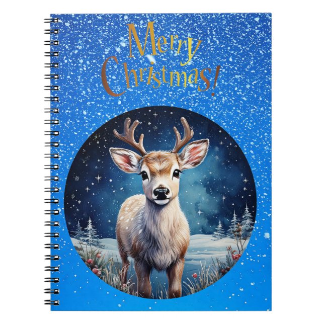Ren med Glad jul krans hälsning Anteckningsbok (Framsidan)