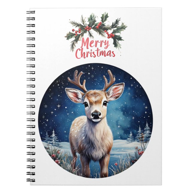 Ren med God Jul krans hälsning Anteckningsbok (Framsidan)